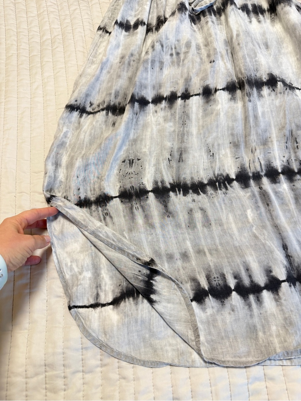Cloth & Stone Anthropologie Midi Dress Grey Tie Dye Tencel XL Drawstring Ruffle - Picture 11 of 12